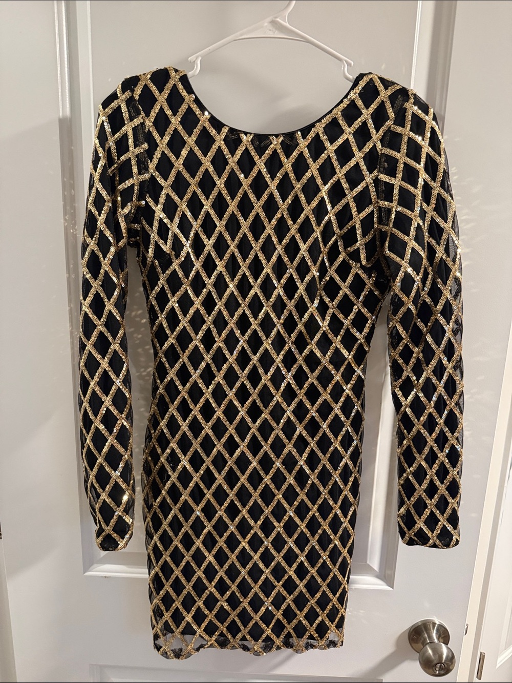 Forever 21 Black Bodycon Mini Dress with Gold Sequin Lattice